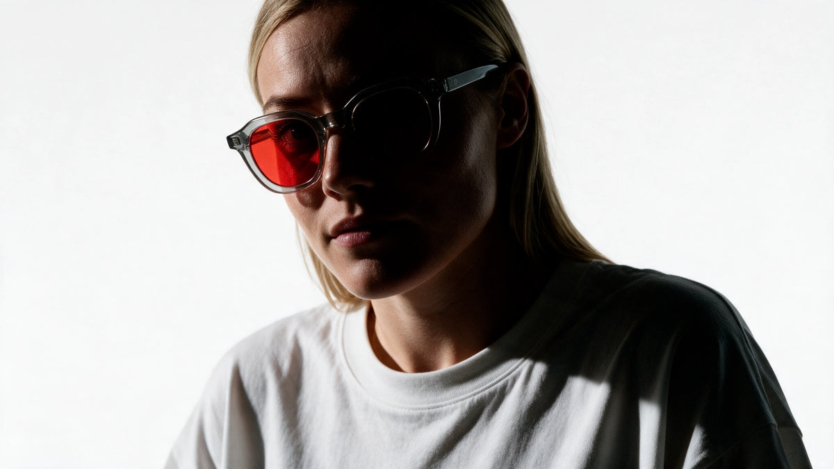 Ronja Savolainen wearing HEVO blue light glasses with Sleep Lens